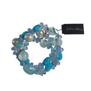 Cookie Lee Multi Blue Bead Stretch Bracelet Glass Crystal Accents Gift New Tag